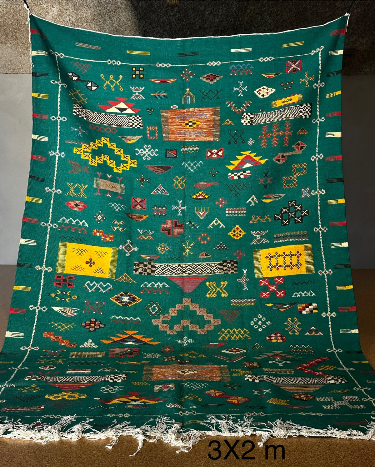 Emerald Berber Kilim Rug — 3x2m | Handwoven Moroccan Flatweave