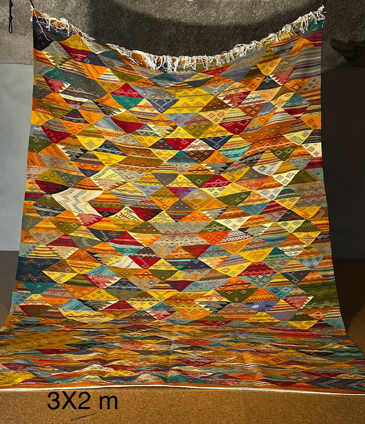 Rainbow Patchwork Kilim — 3x2m | Handwoven Moroccan Flatweave