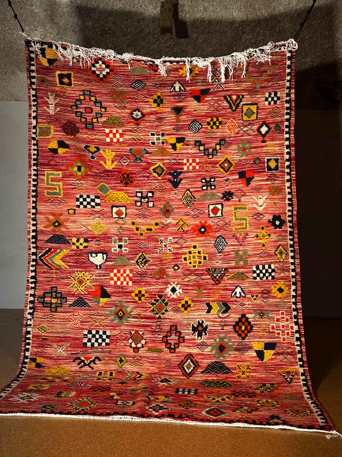 Zemmour Berber Rug — Vibrant Red with Polychrome Symbols
