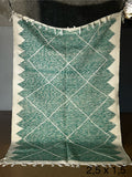 Authentic Moroccan Green Beni Ourain Rug – Handwoven Wool with Zigzag & Diamond Pattern