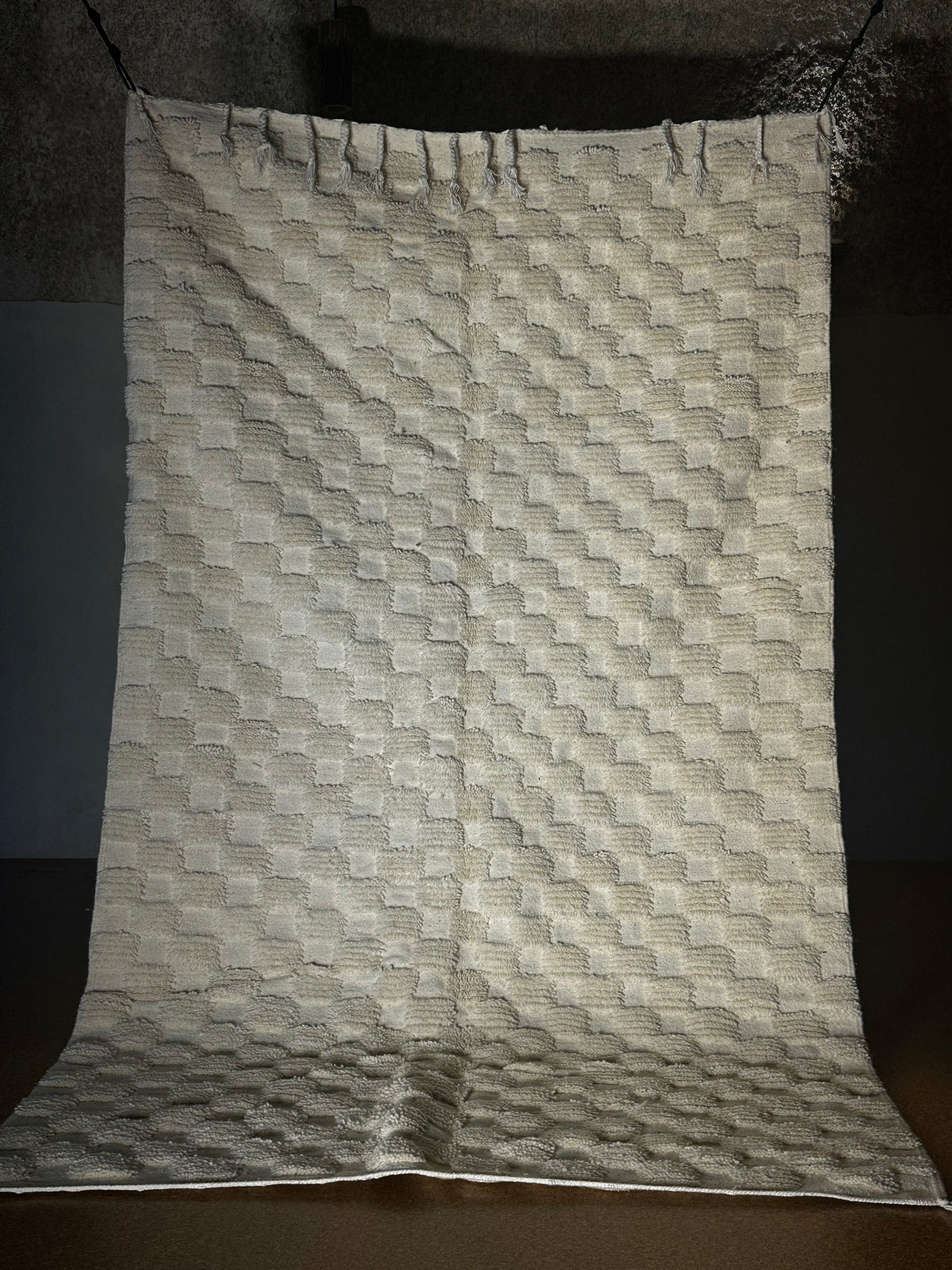 Ivory Berber Textured Rug | Handmade Moroccan Wool Rug 250x150 cm
