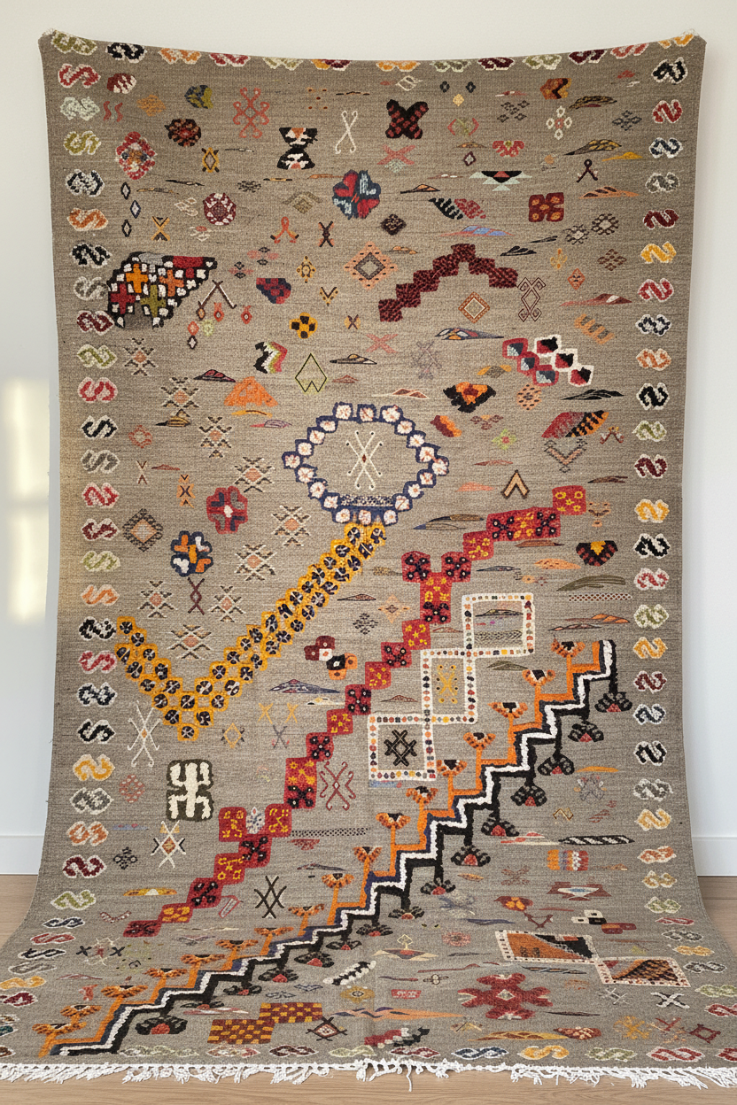 Tapis berbère accroché au mur sans franges