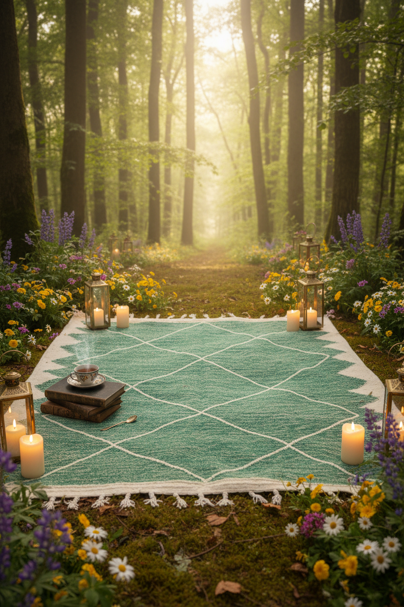 Tapis en pique-nique dans une forêt magique
